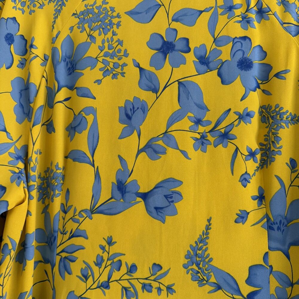 Cabi 5794 Lemon Drop Dress Size Large Yellow Blue Floral 3/4 Sleeves No Tie - Picture 7 of 7